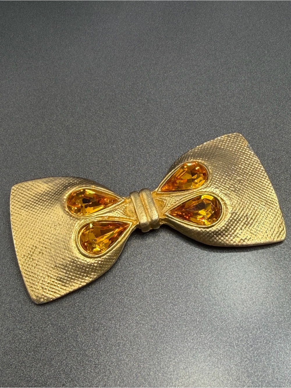 Vintage Averil Bow Brooch with Amber Crystal Accents #75sb